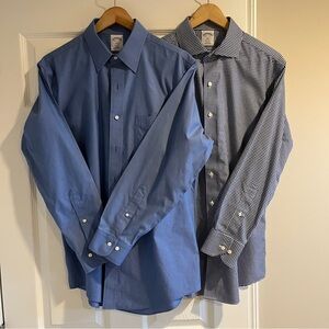 2 Brooks Brothers Shirts - Solid Blue and Blue Gingham